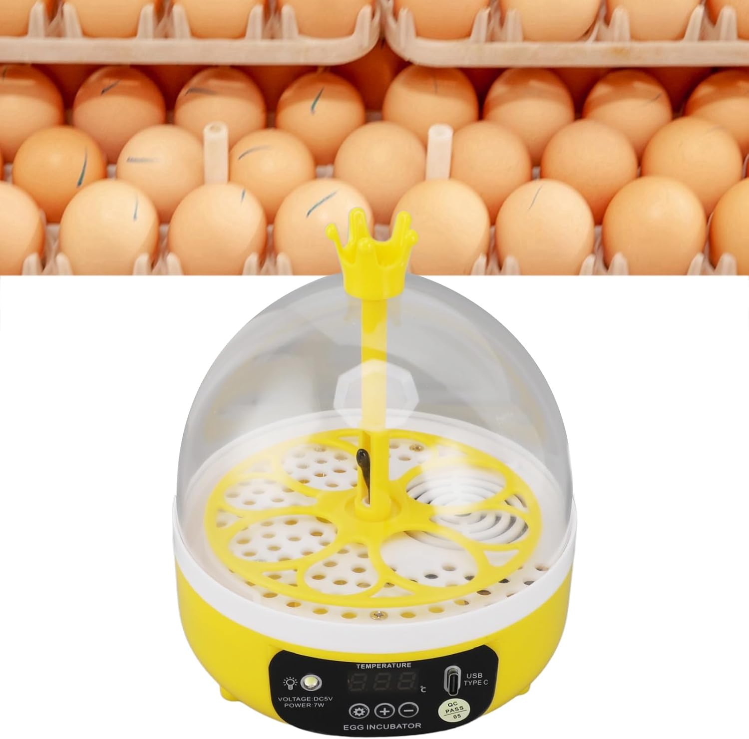 4 Eggs Mini Automatic Incubator, 7W Temperature Humidity Control Poultry Incubator Household Egg Turner for Chicken Duck or Other Eggs