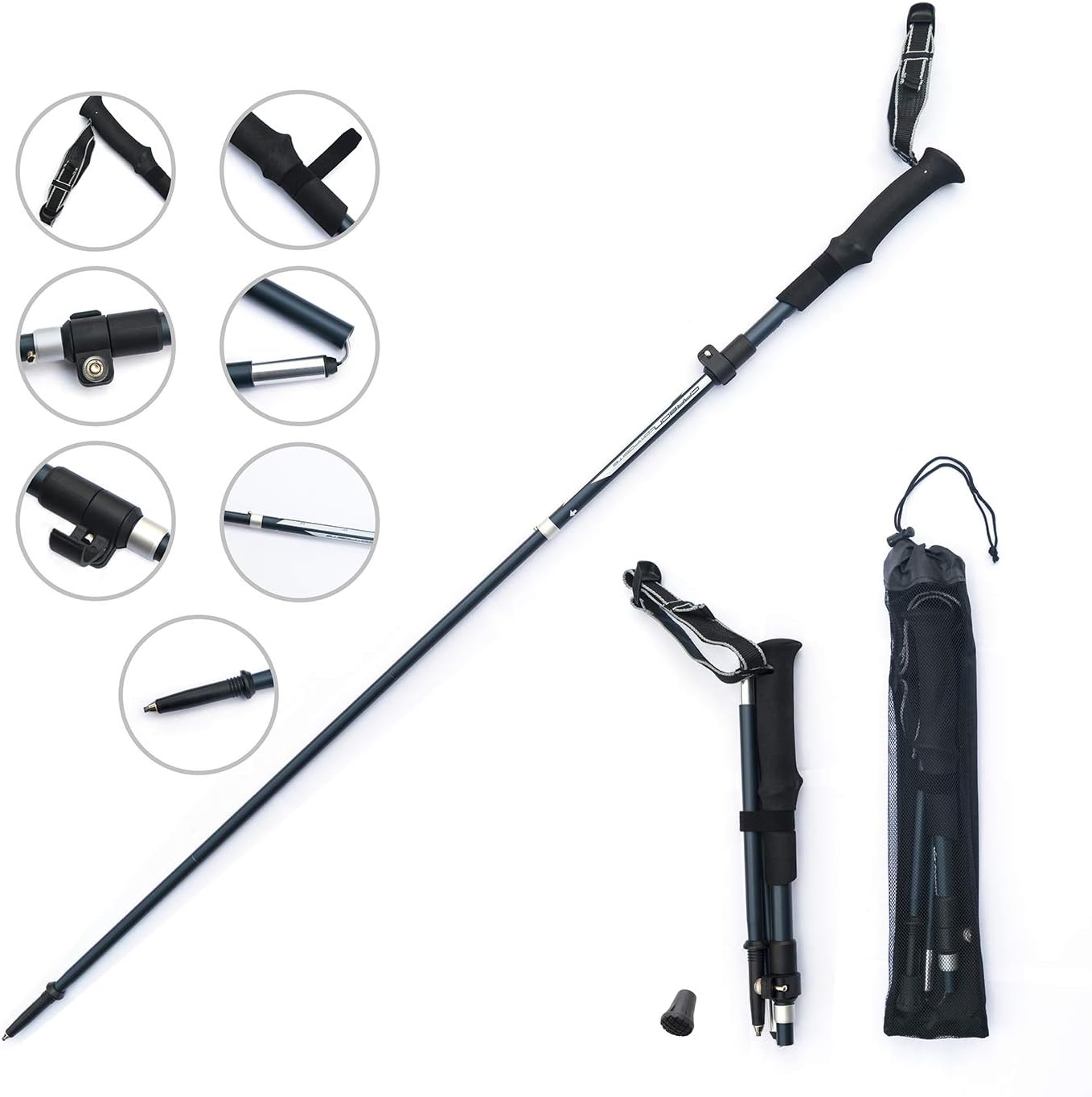 Ultralight Trekking Pole, Zenph Carbon Fiber and Aluminium alloy Foldable Trekking Pole, Anti Shock Walking/Trekking Trail Poles for Hiking, Camping [1 Pack]