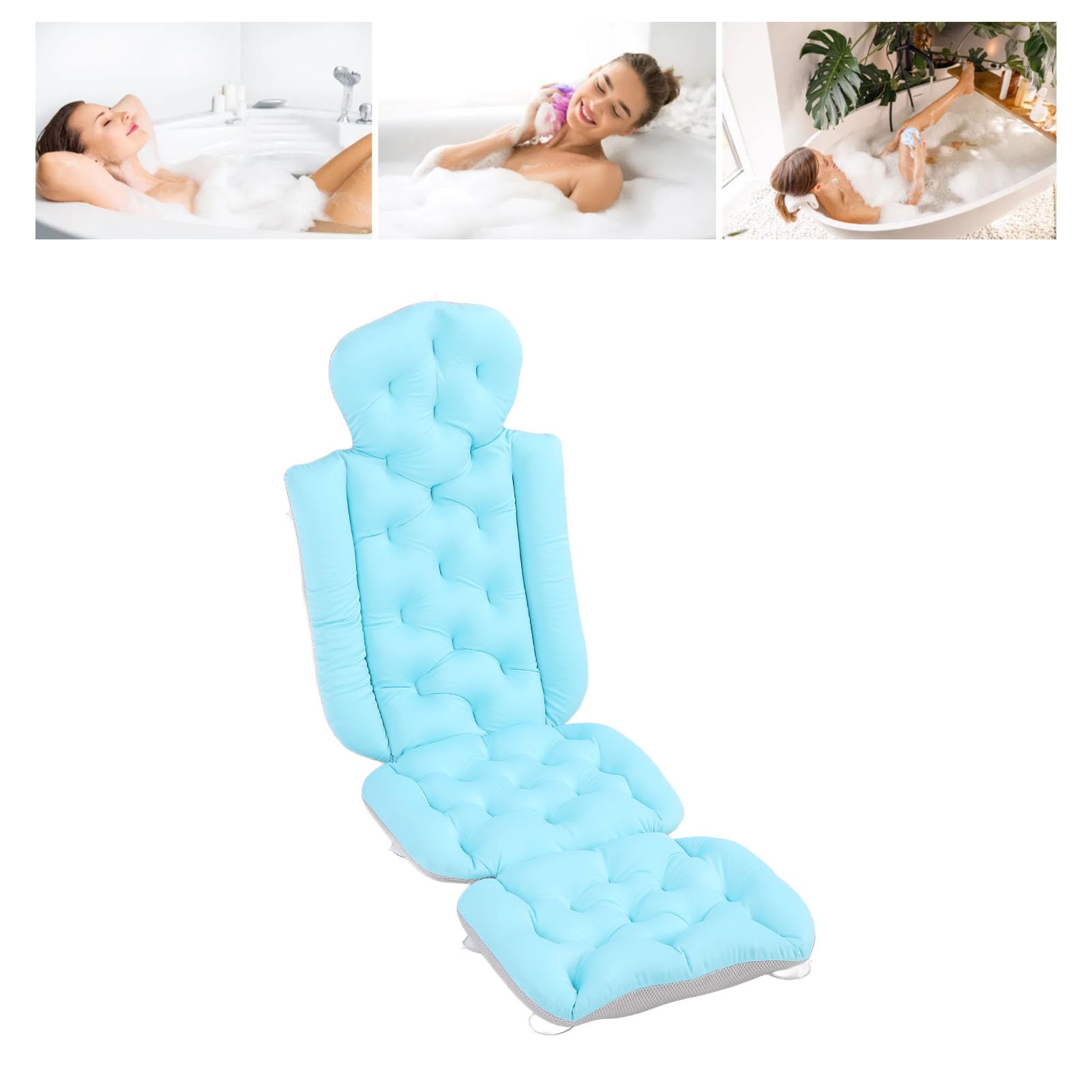 Cuscino Bagno per Tutto il Corpo Cuscino Bagno Ergonomico e Ad Asciugatura Rapida per Un'esperienza Rilassante Durante il per Adulti Morbido Poliestere 60 Cm (Blu)
