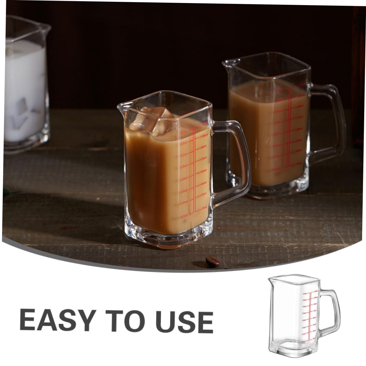 TOPBATHY 4 Piezas Vaso de medida cuadrado de 120 ml con mango de vidrio de jarra de agua dispensador de bebidas con grifo vasos cafe coffee cup jarra de medición