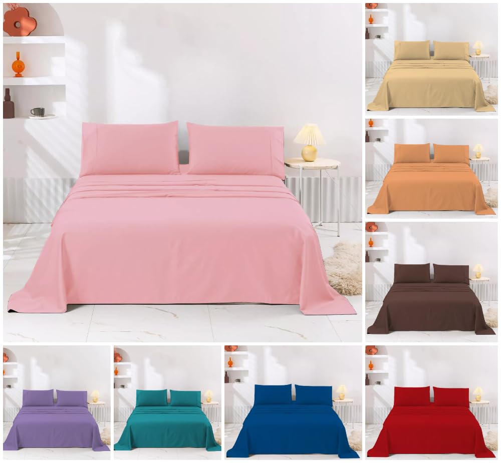 H2 Linen No Iron Plain Dye Flat Sheet with Free 2 Pillow Cases Bedding Double Bed Flat Sheets Set Poly Cotton Percale Top Sheet, Mint Green