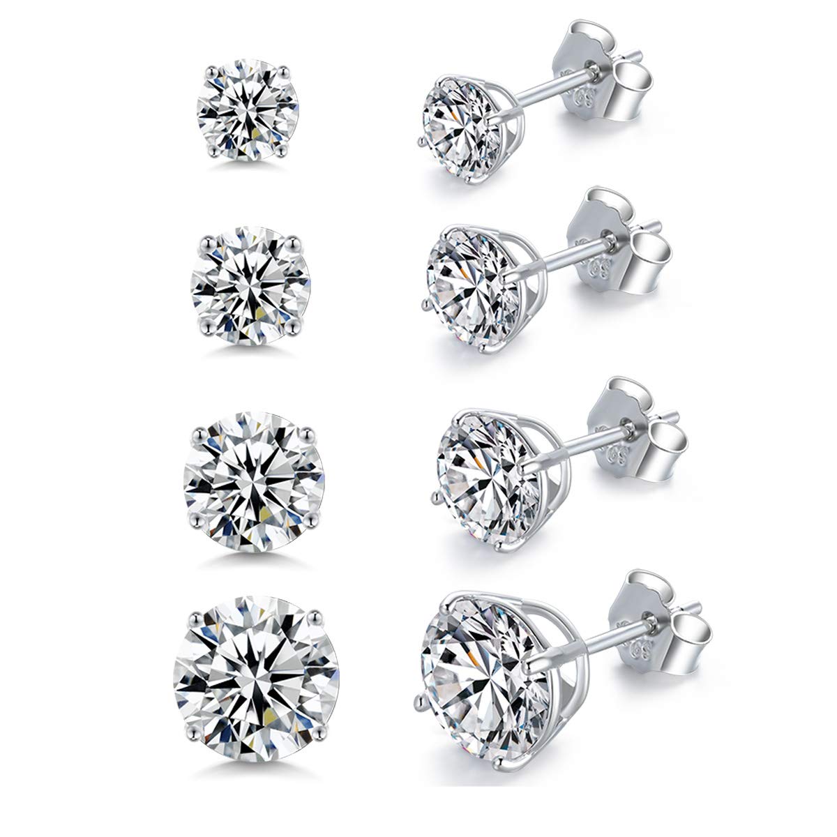 MASOP VOGU2-8mm Sterling Silver Cubic Zirconia Stud Earrings Set Hypoallergenic Tiny Round Ball 14K White Gold Plated Round Cut CZ Simulated Diamond Cartilage Studs for Girls Women Men, Sterling
