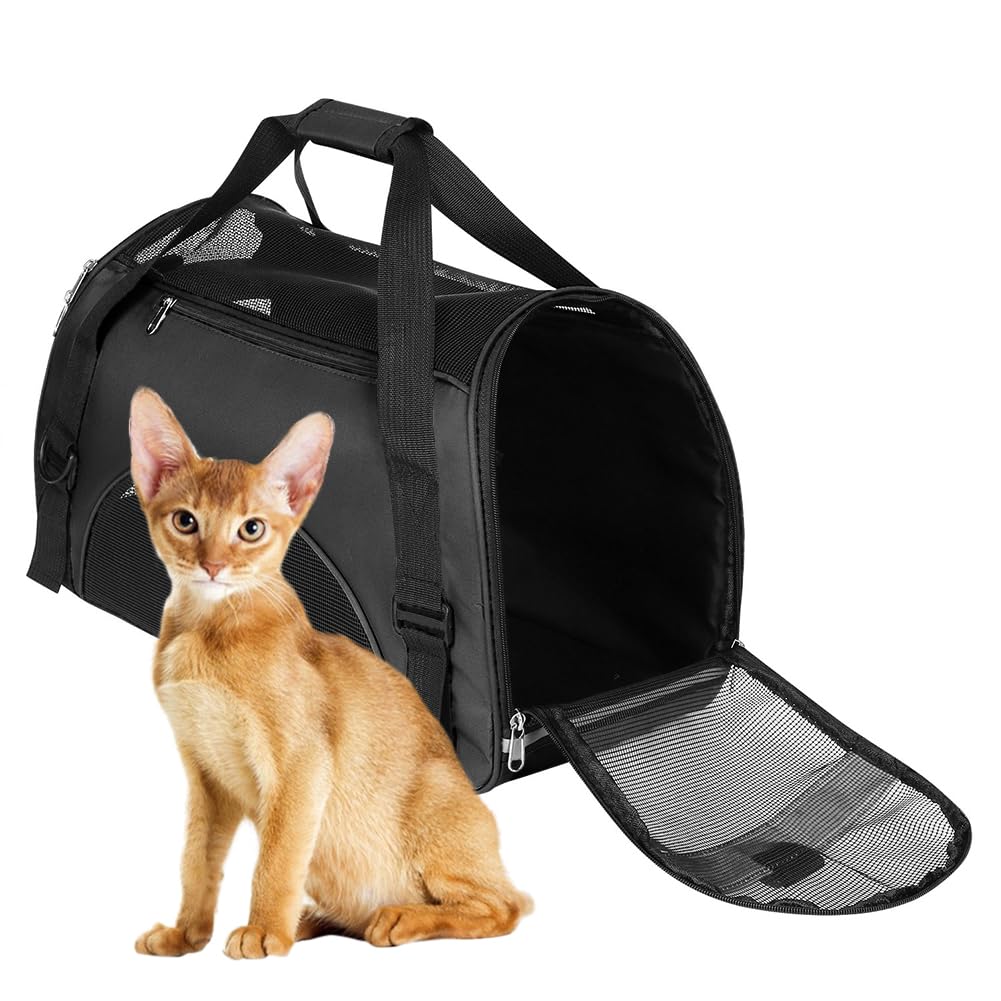Sac de Transport Souple pour Animal de Compagnie Cage de Transport Chat Chien Respirant Sac de Voyage Portable Chat Chiot avec Bandoulière Réglable Sacs à Main Chaton Pliable en Voiture Train Avion