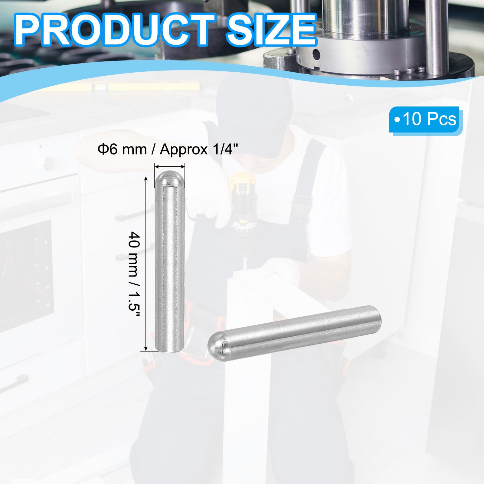 PATIKIL 304 Stainless Steel Dowel Pins 6x40 mm (5/16" Dia) - Image 2