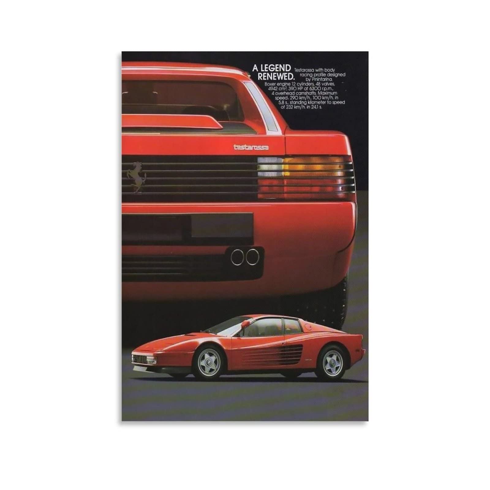 Este Vintage Supercar Poster For Ferrari Testarossa Racing Car Poster Decorative Painting Canvas Wall Posters And Art Picture Print Modern Family Bedroom Decor Posters 12X18inch(30X45cm)
