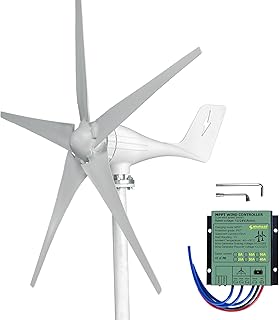 Smaraad 600W 12V Windkraftanlage mit MPPT Controller Laderegler, Geräuscharmer 5 Blätter Windturbinengenerator Windräder für Zuhause, Bauernhof, Straßenlaterne, Boote
