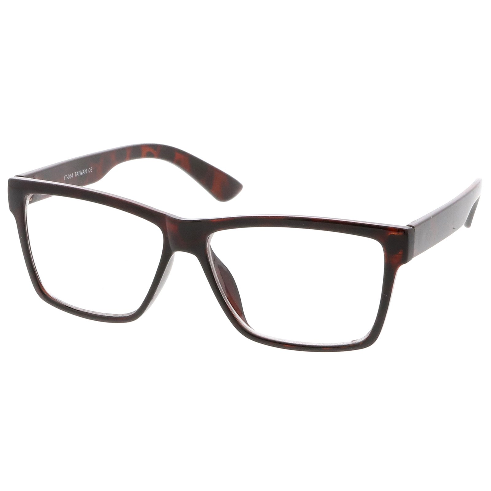 zeroUV - Classic Horn Rimmed Wide Arms Clear Lens Rectangle Eyeglasses 57mm (Shiny Tortoise/Clear)