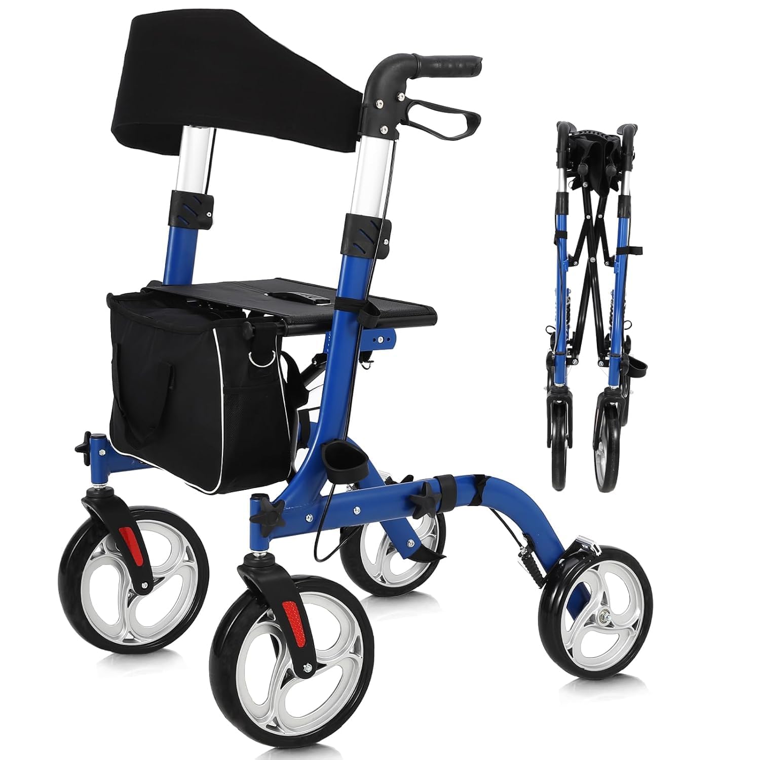 Rollator 2 in 1 per anziani - Deambulatore pieghevole leggero con freni, seduta e schienale - Ruote robuste per tutti i terreni, alluminio, capacità 150kg - Ideale per mobilità e passeggiate