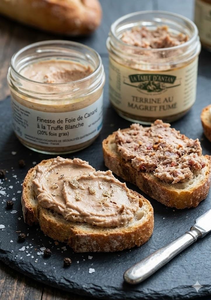 COLIS GOURMANDS – Coffret Cadeau Idee Originales Terrines Artisanales – Magret Fumé, Piment d'Espelette, Foie de Canard Truffe Blanche, Brie de Meaux Truffe – Idéal Noël, Anniversaire, Fête des Pères