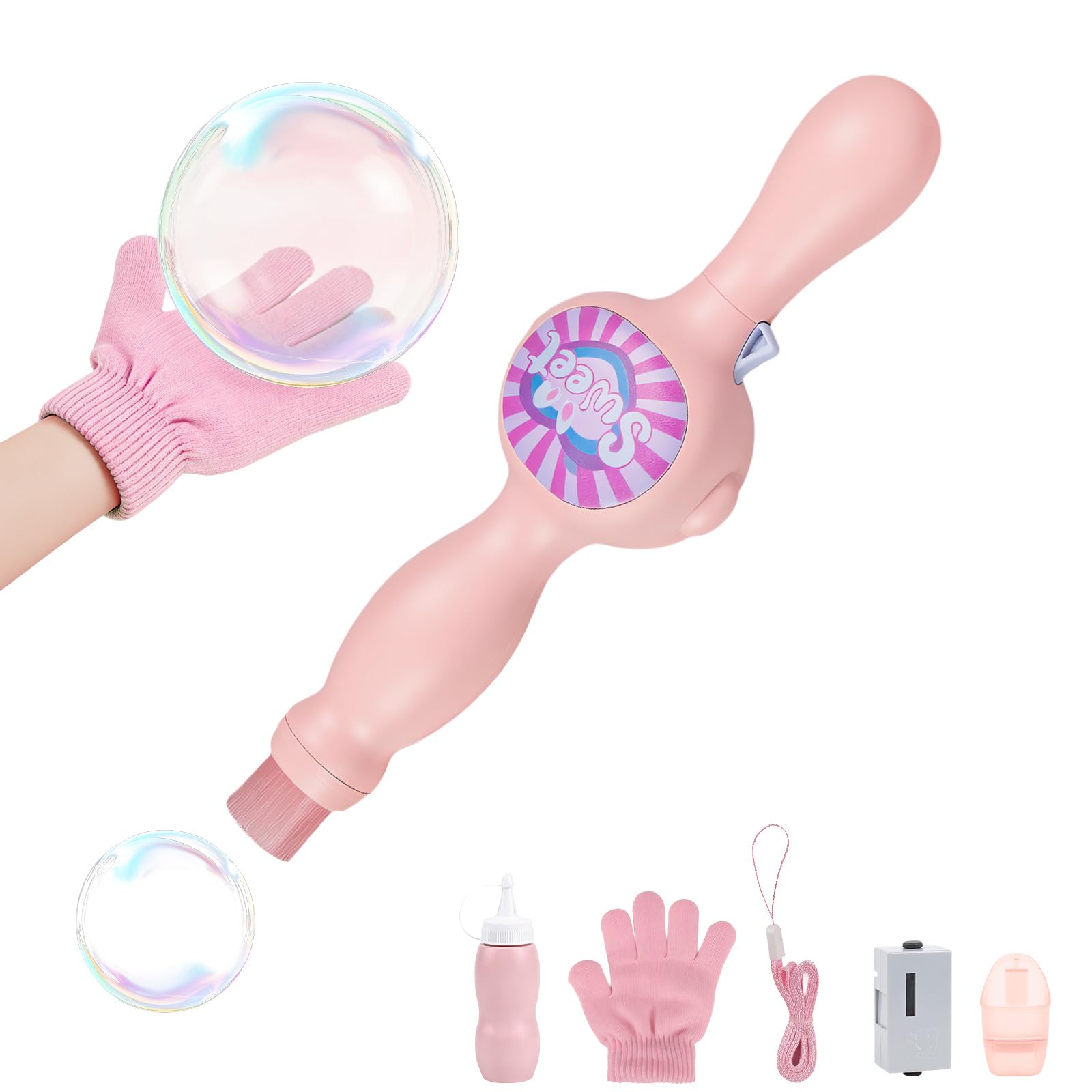 Noaya Pink Magic Smoke Bubble Wand For Kids - Elastic Fog Bubbles Maker With Colorful Lights, Rechargeable Interactive Bubble Blower Toy For Indoor Outdoor Birthday Party Festival Gift,