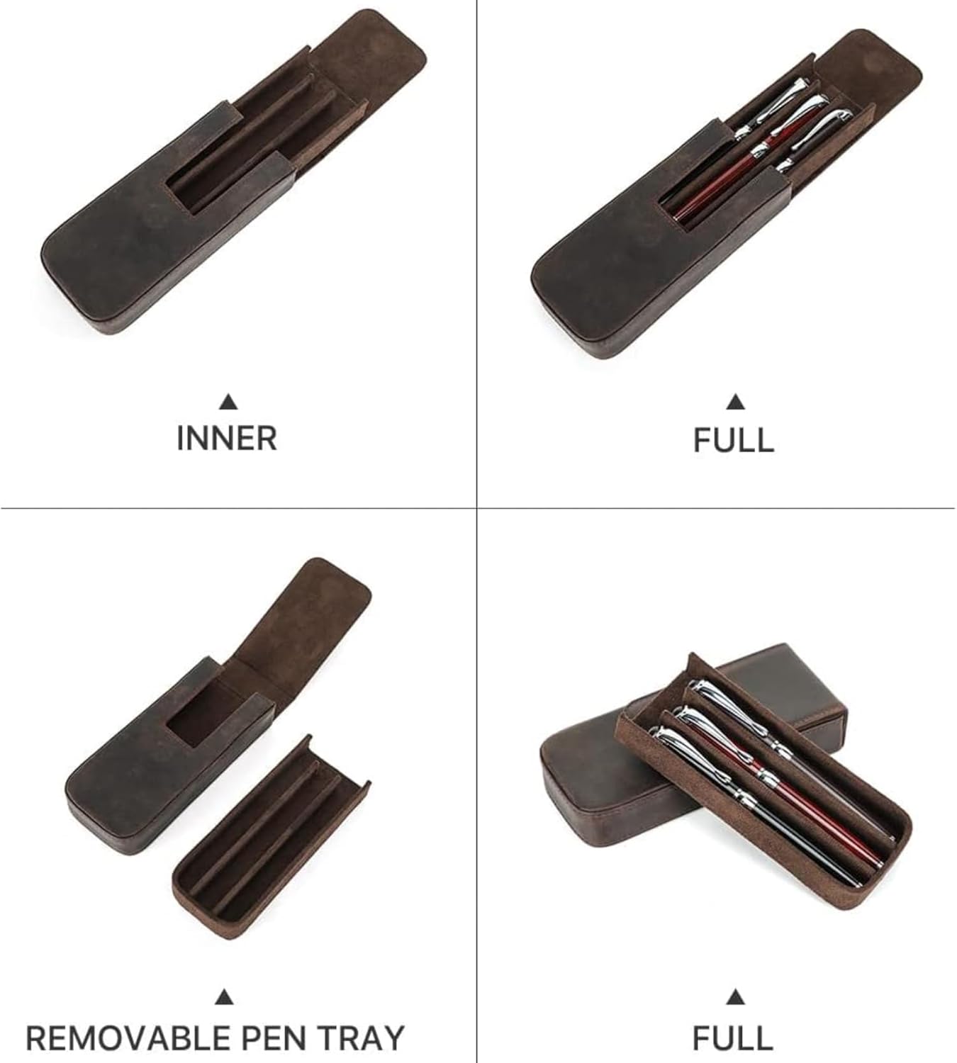 Leather Fountain Pen Case Collector Organizer,Pencil Case Handmade Pen Protective Sleeve (Magnetic 3 slots)