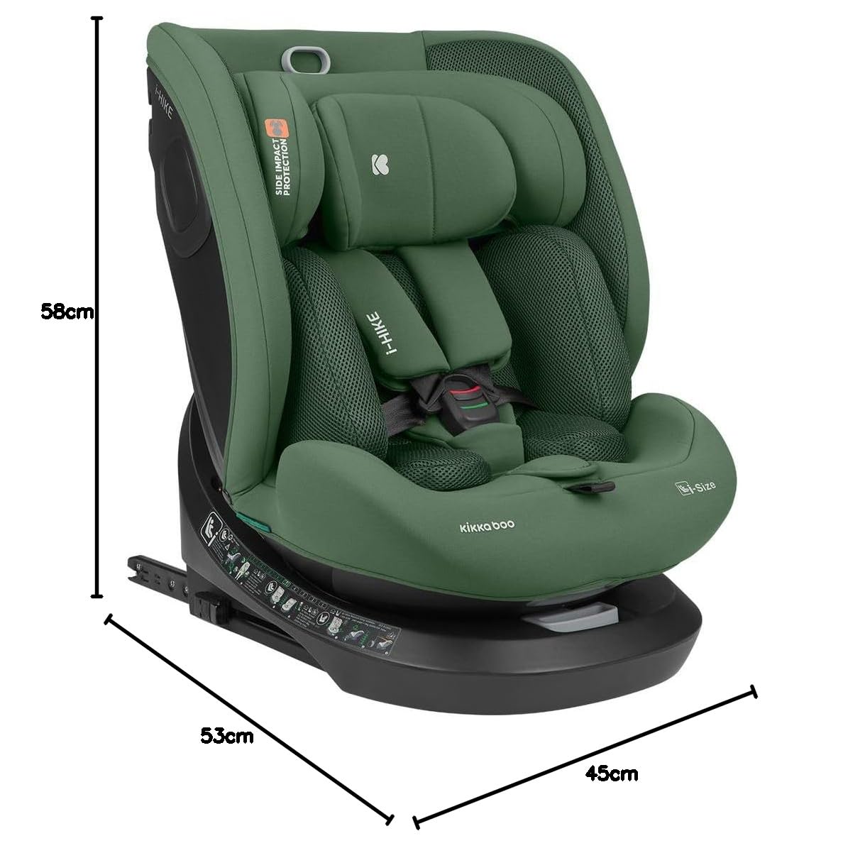 Kikkaboo i-Size fotelik dziecięcy i-Hike (40-150 cm) Isofix, obracany o 360°, regulowany, kolory: ciemnozielony