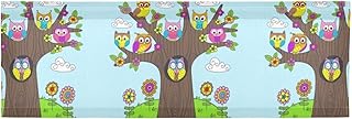 Colorful Tribal Ethnic Owls on the Tree Branches with Turuoise Sky Window Kitchen Curtain, Window Curtain Panel, Short Curtains for Home kitchen Living Room Bedroom Cafe Hotels Decor 54 x 18 inch