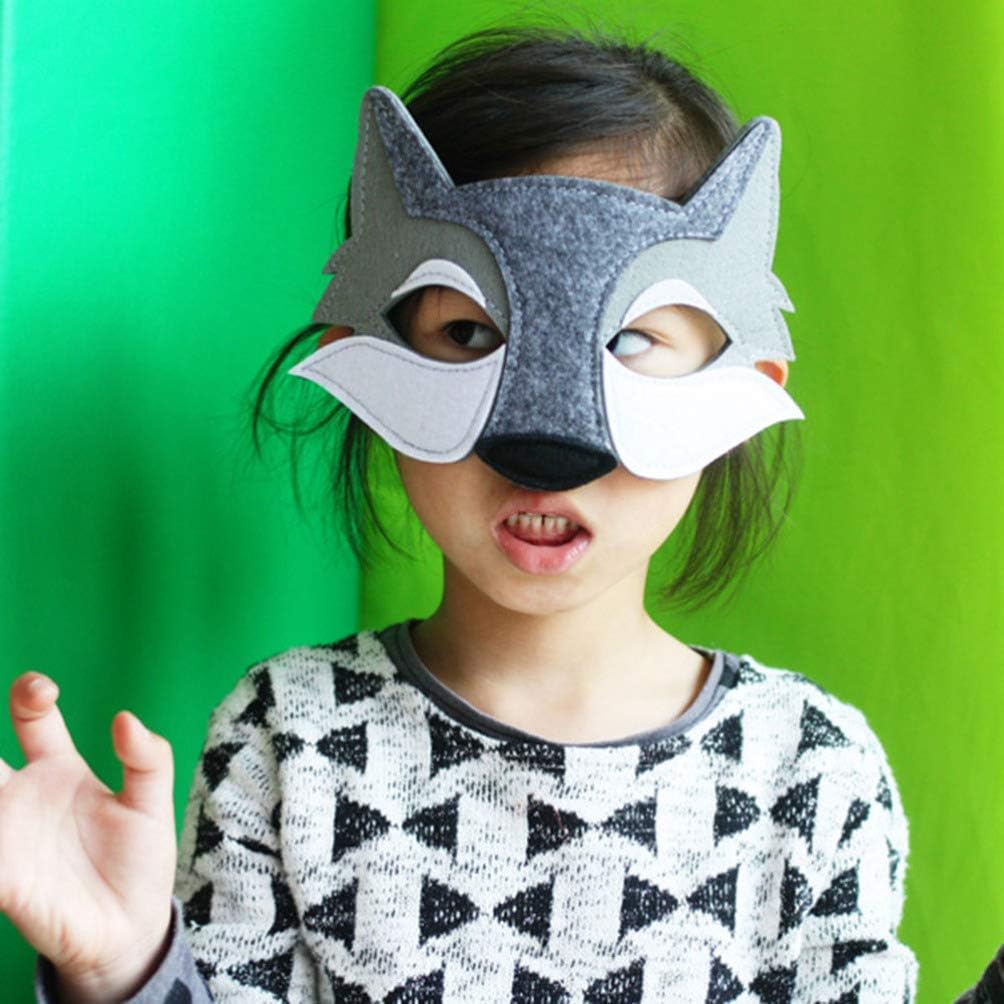 Toyvian 3PCS Wolf Mask Animals Felt Half Face Mask Costume Decor Dress Up Party Favors for Kids Wearing Grey - Image 7