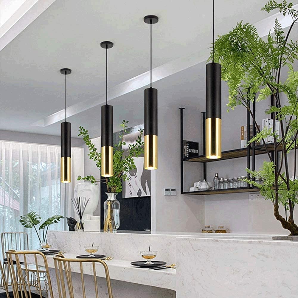 Lampa wisząca LED Cylindryczne lampy sufitowe Klasyczna czerń i złoto Połącz długą rurkę Lampa wisząca Oprawa sufitowa do kuchni Wyspa Jadalnia Sypialnia Lampa cylindryczna Interesting