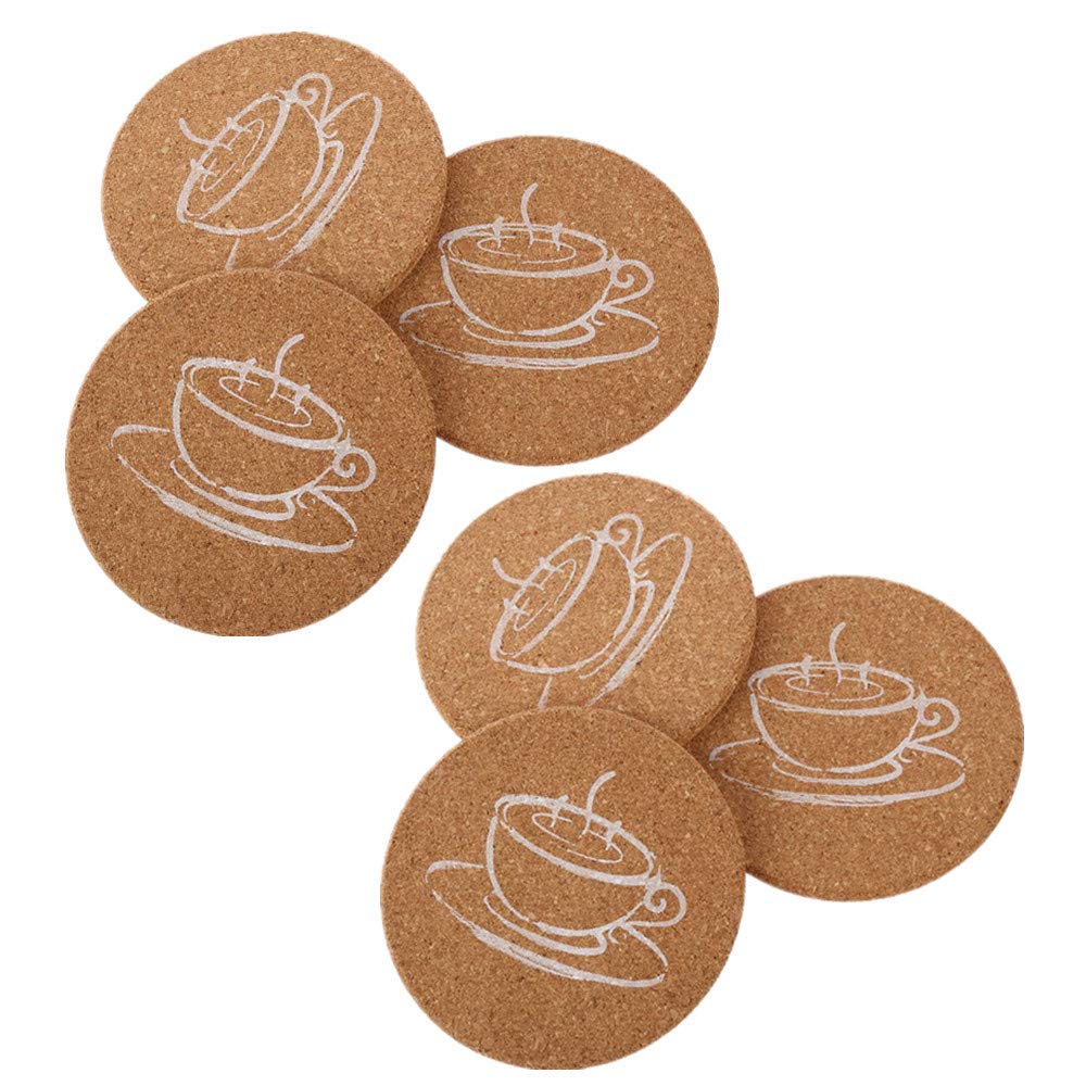 Symphonyw Cork Coasters, 6Pcs Reusable Heat-Resistant Round Cork Coasters For Saucers, Cups, Wine Glasses, Mugs