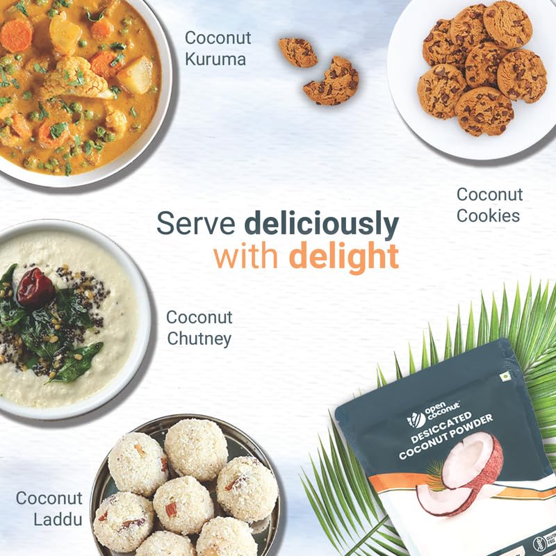 Image of OPEN COCONUT | Organic Desiccated Coconut Powder 500g x 2 | Nariyal Burada | Khopra Bura | Can be used for Baking Healthy Cakes, Cooking, Sweet, & Biscuits | Preservative-Free | Whole Natural Flavour