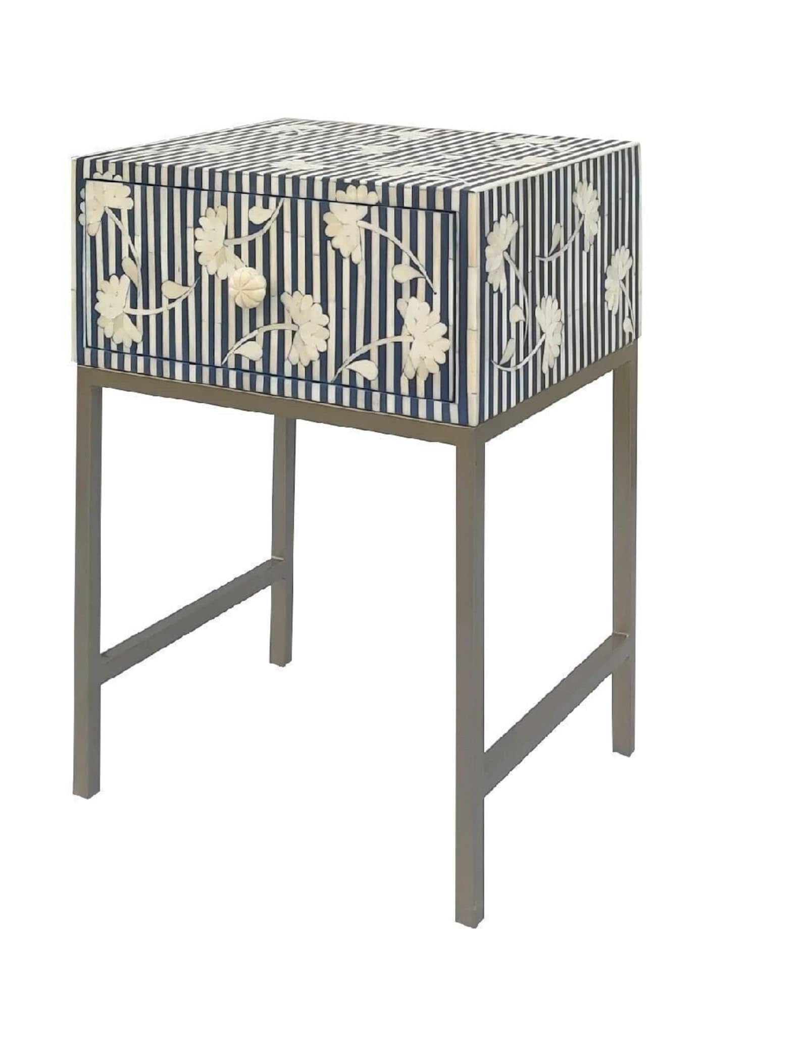 Bone Inlay Bed Frame, Black and White, Wood, Full Size, Bohemian Style, 3 Drawers, Matte Finish-image-40