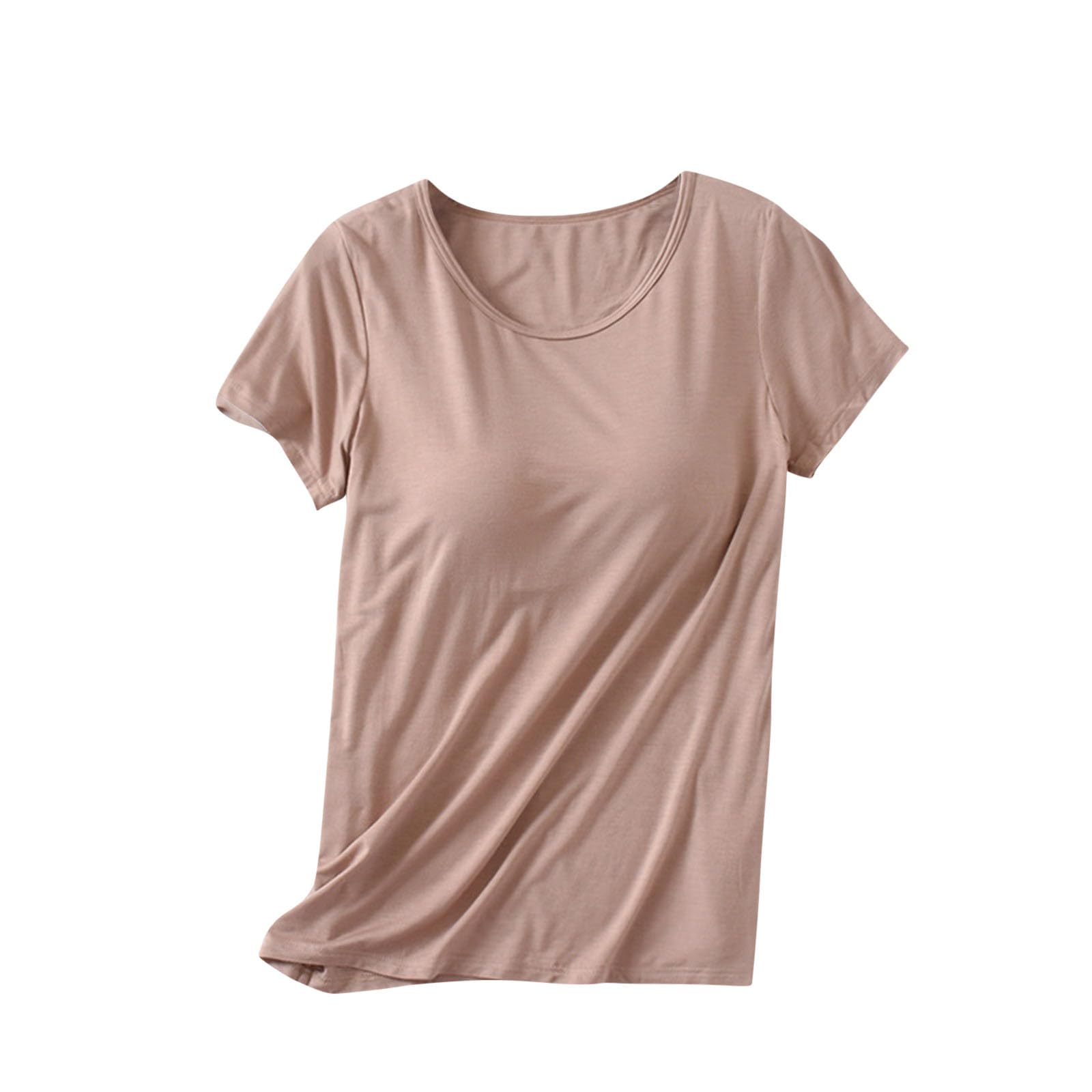 Womens Shirts with Built in Bra Short Sleeve Shirts Summer Casual Athletic Workout Yoga Shelf Bra Padded T Shirts Tops — view 9
