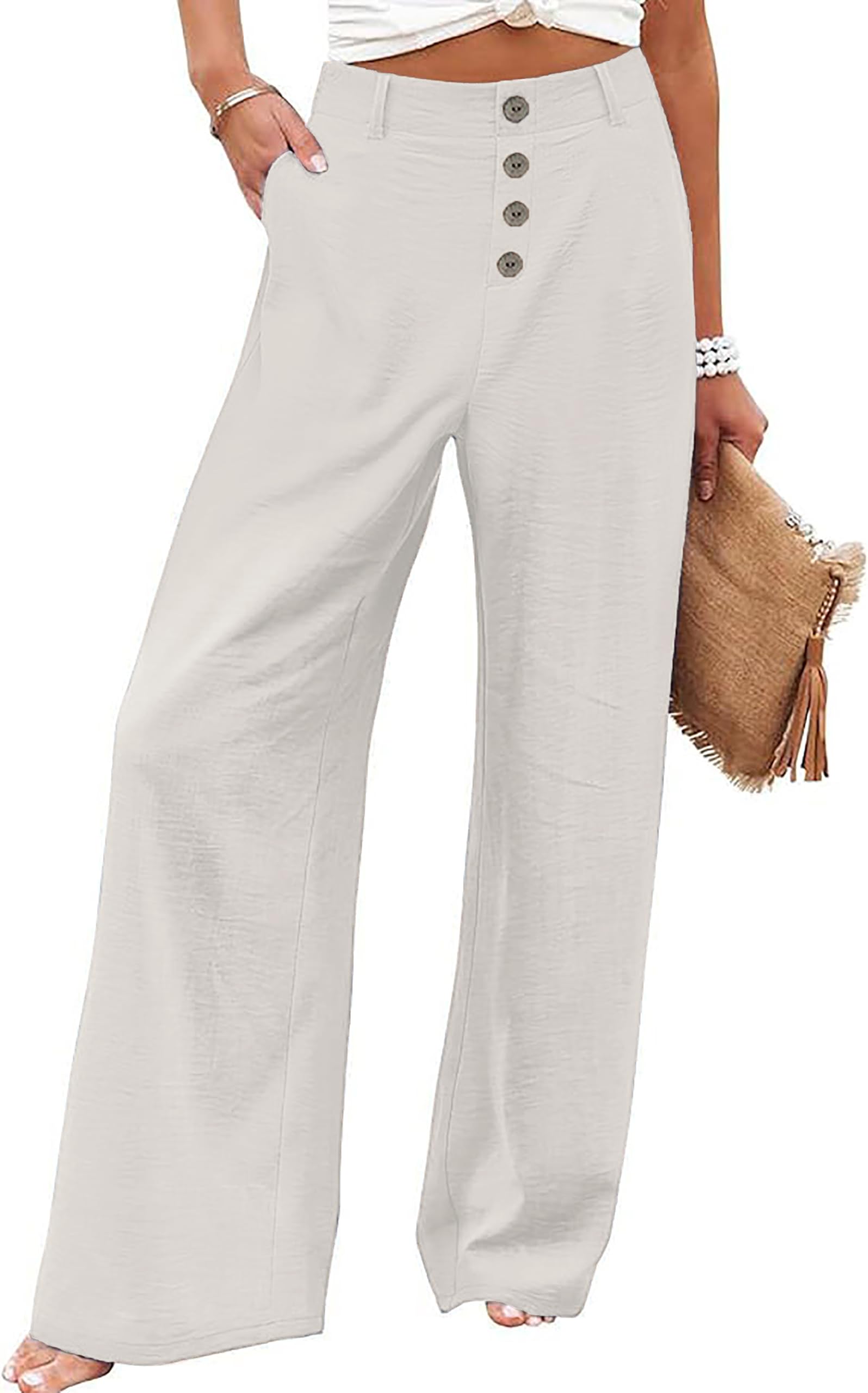 Womens High Waisted Wide Leg Palazzo Pants Casual Lounge Boho Flowy Pants with Pockets