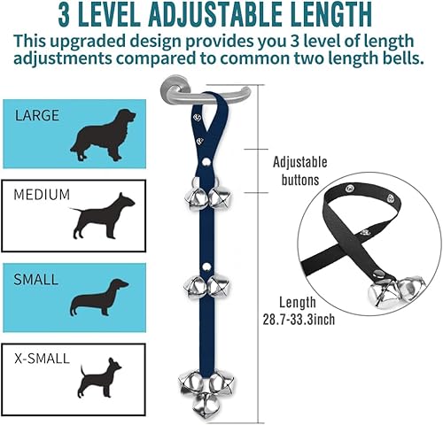 Vista 14 de BLUETREE Paquete de 2 timbres para perros de alta calidad, campanas ajustables para entrenar a tu cachorro de la manera fácil, 7 timbres extra