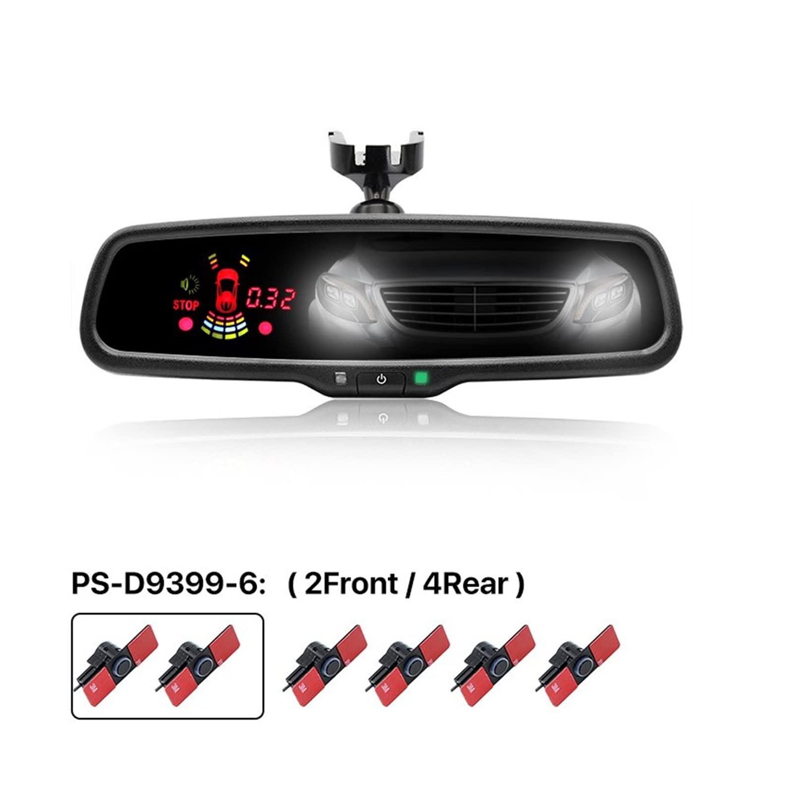 Radar De Recul Voiture Moniteur Miroir Automatique Voiture avec Capteur Stationnement 4/6/8 Pièces Système Détecteur Radar Affichage Anti-éblouissement Radar Recul Capteur(Anti Glare 6)