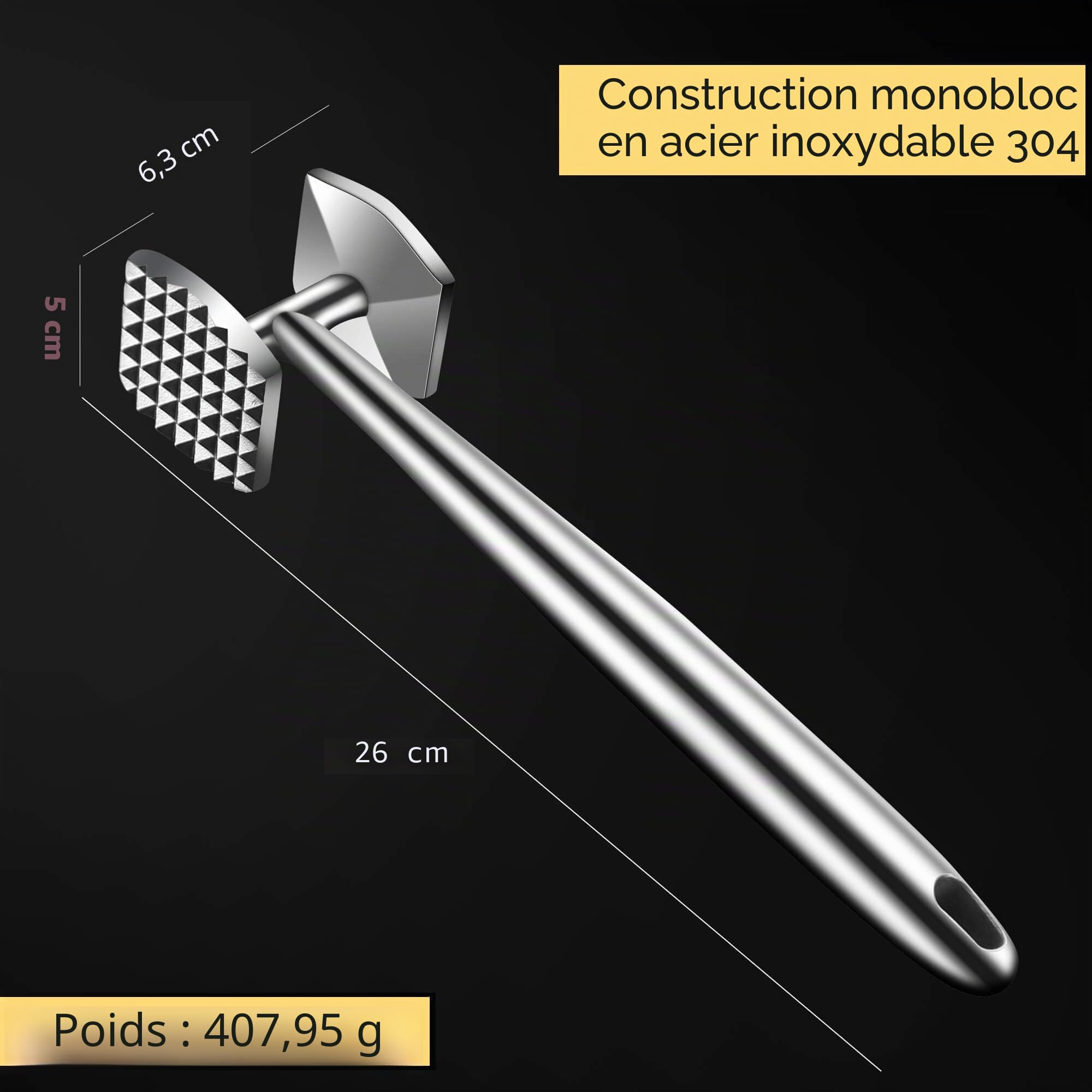 Aliglow Marteau Attendrisseur de Viande en Métal avec Poignée Ergonomique