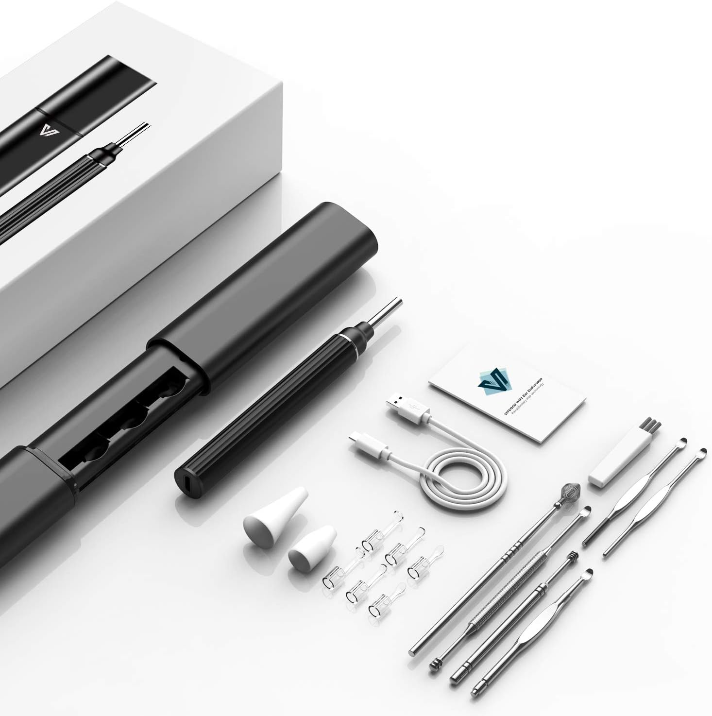 Contents of the VITCOCO Otoscope package laid out