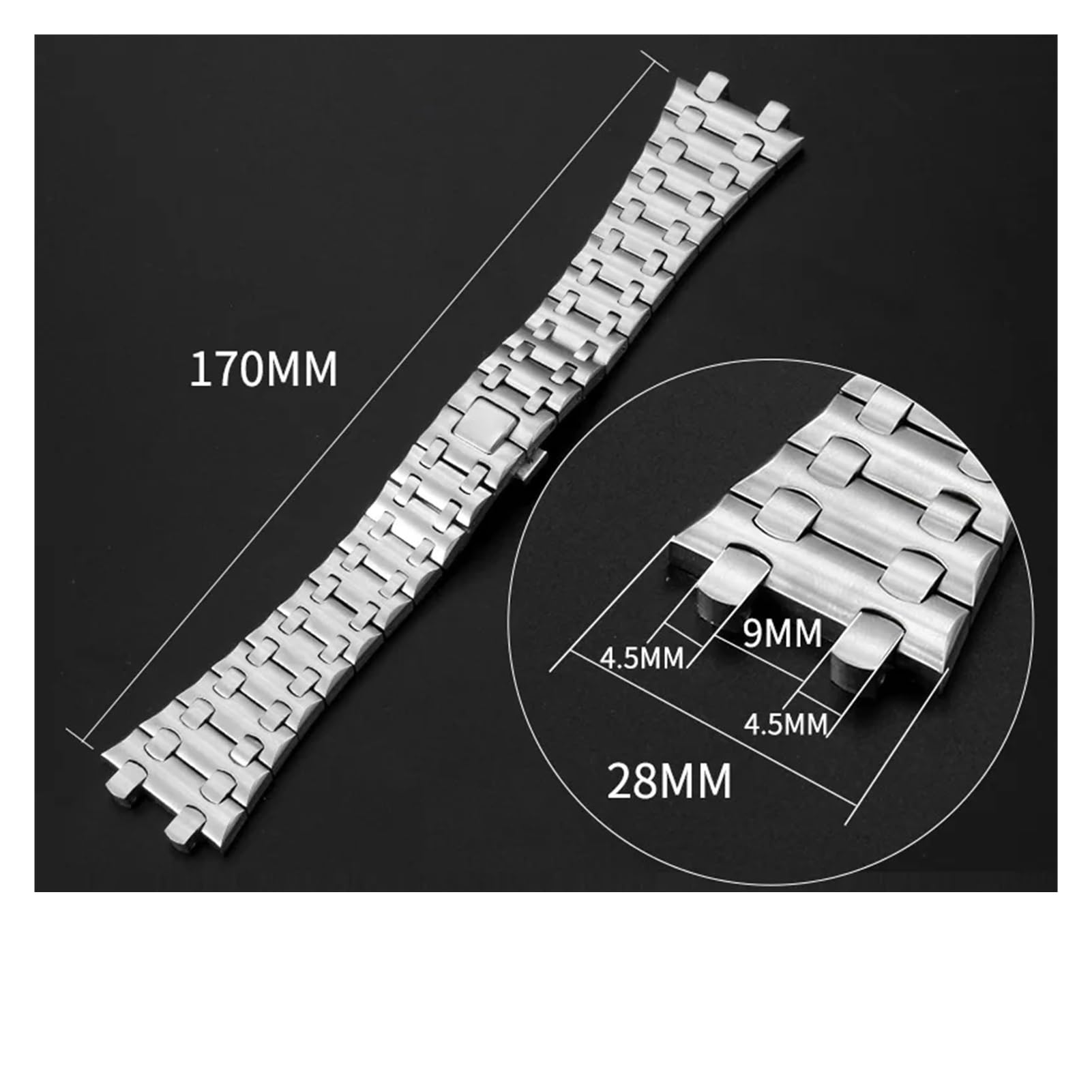 Genérico Correa de reloj de acero inoxidable de 28 mm compatible con AP15710 AP26470 Audemars Piguet Royal Oak Correa de reloj for hombre Accesorios de pulsera