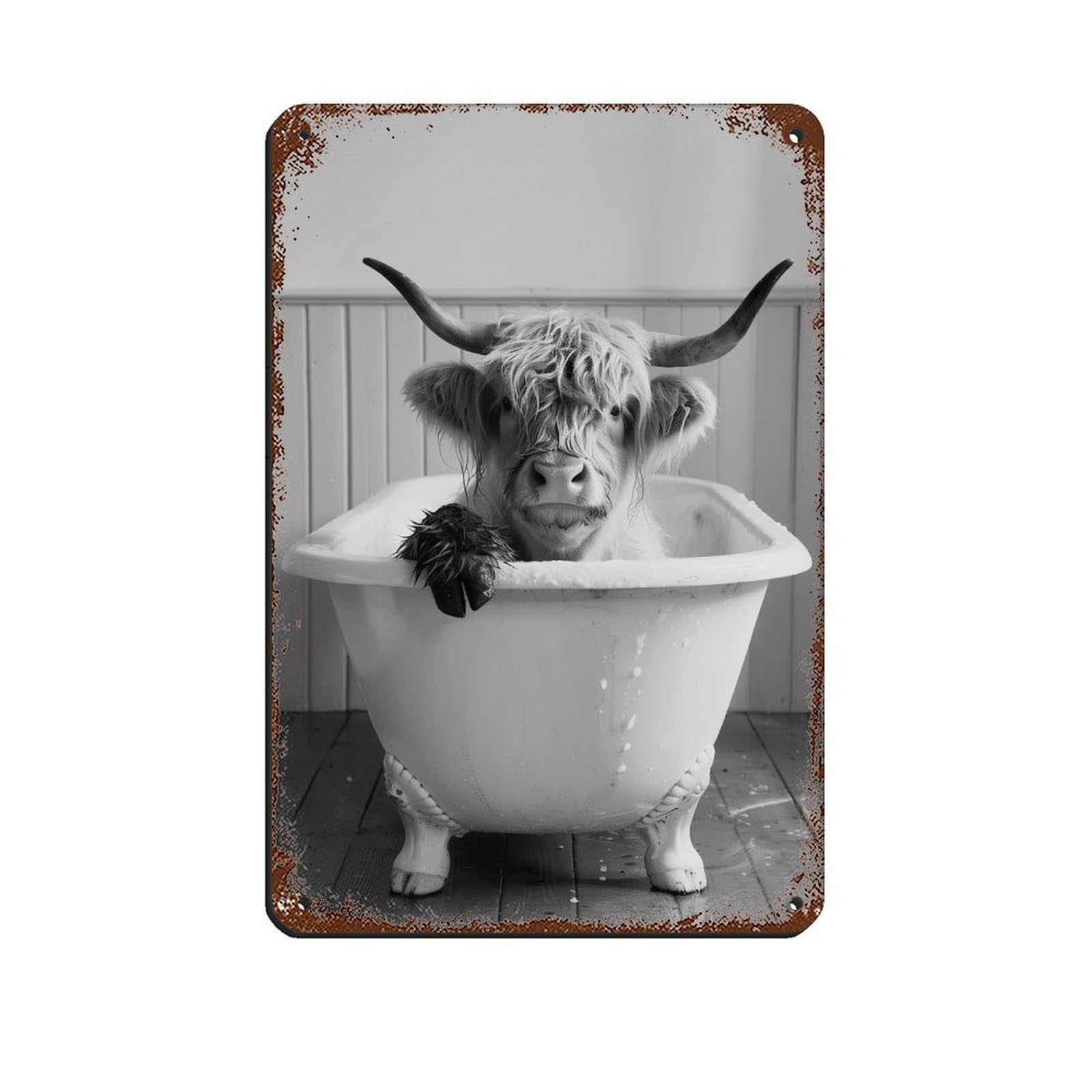 Lxwnze 20L X 30W Cm Highland Cow In The Bathtub Retro Poster Metal Tin Sign Chic Art Retro Iron Painting Bar People Cave Cafe Family Garage Poster Wall Decoration 8X12inch(20X30cm)