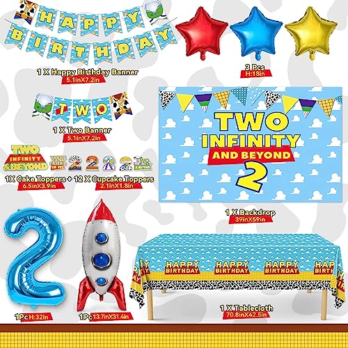 Miucat WJ-002 Two Infinity And Beyond Birthday Decorations Include Happy Birthday Banner Balloons Backdrop Film Balloon Cake Topper Tablecloth, 105 Pcs Toy Inspired Story 2Nd Birthday Party Supplies thumb #2