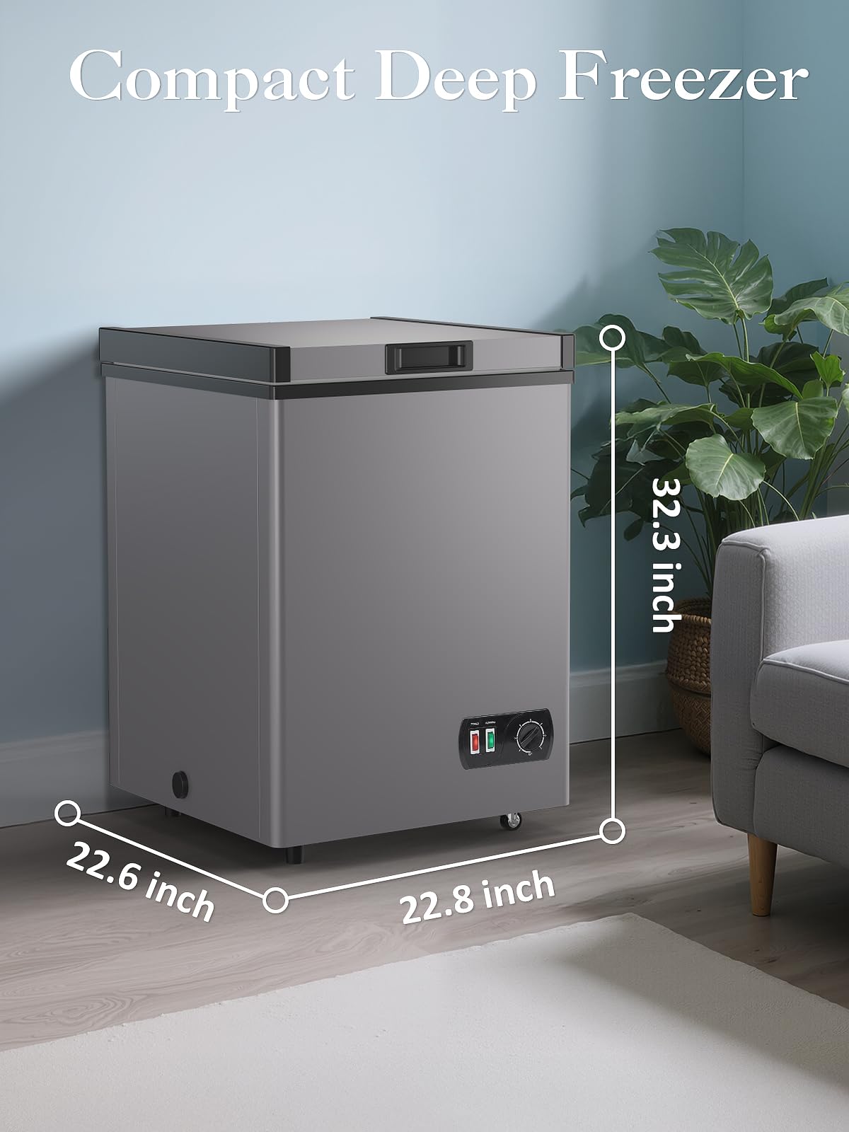 3.5 Cu.Ft Small Chest Freezer With Removable Storage Basket, 7 Adjustable Temperature Controls, Mini Deep Freezer With Top Open Door, Ideal For Kitchen Garage Office Dorm Apartment, Grey on Fridge.com - View 6