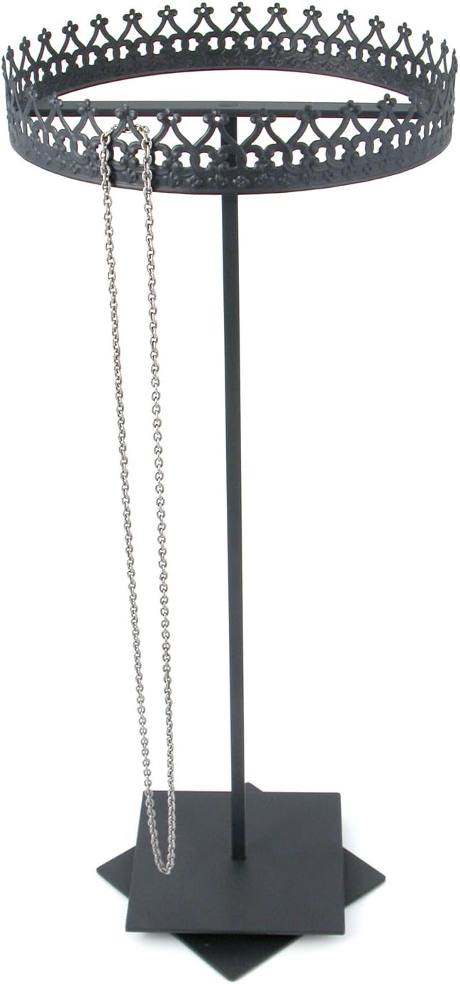 rotating circular 1 Tier necklace organizer stand, large crown - Black