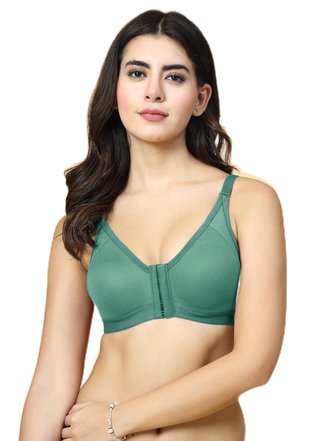 DocareGreen Full Coverage Non Padded Front Open T-Shirt Bra (DCFO280-PistaGreen_34)