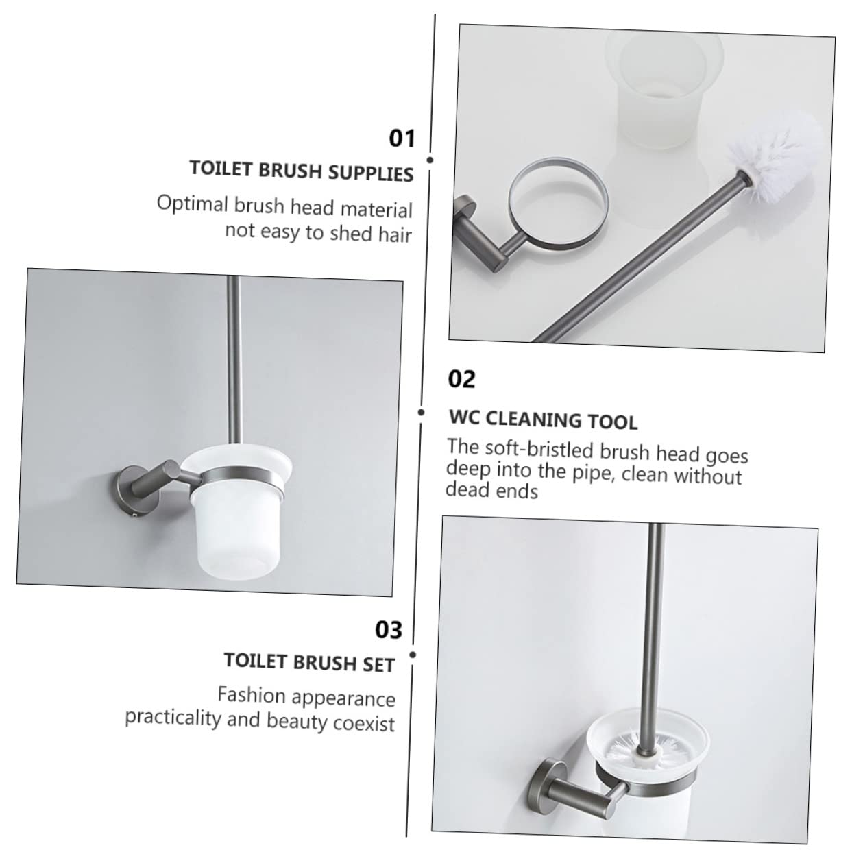 Escobilla para Inodoro de Pared con Base Redonda de Vidrio Mate y Diseño Simple, Cepillo de Baño para Limpieza y Duradera Hogar
