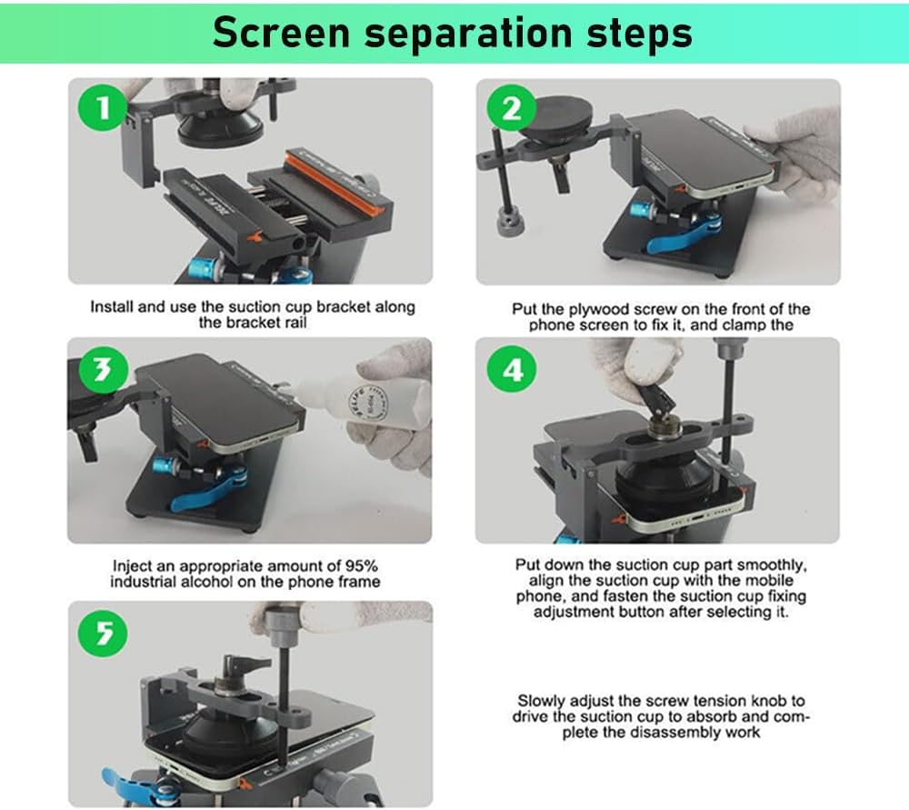 ZORZA 1Pcs Phone Back Cover Glass Demolition Clamp 360 Degree Rotatable Phone Screen Separator Multi-Function Phone Screen Opener Back Glass Removal Tool with Suction Cup