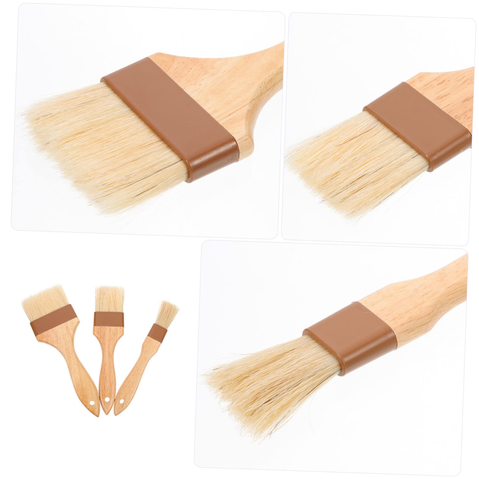 Amosfun 3Pcs Basting Brush Food Grade Heat Resistant Brush for Barbecue Baking and Cooking Wooden Handle for Sauces and Oils Kitchen Supplies for Grilling