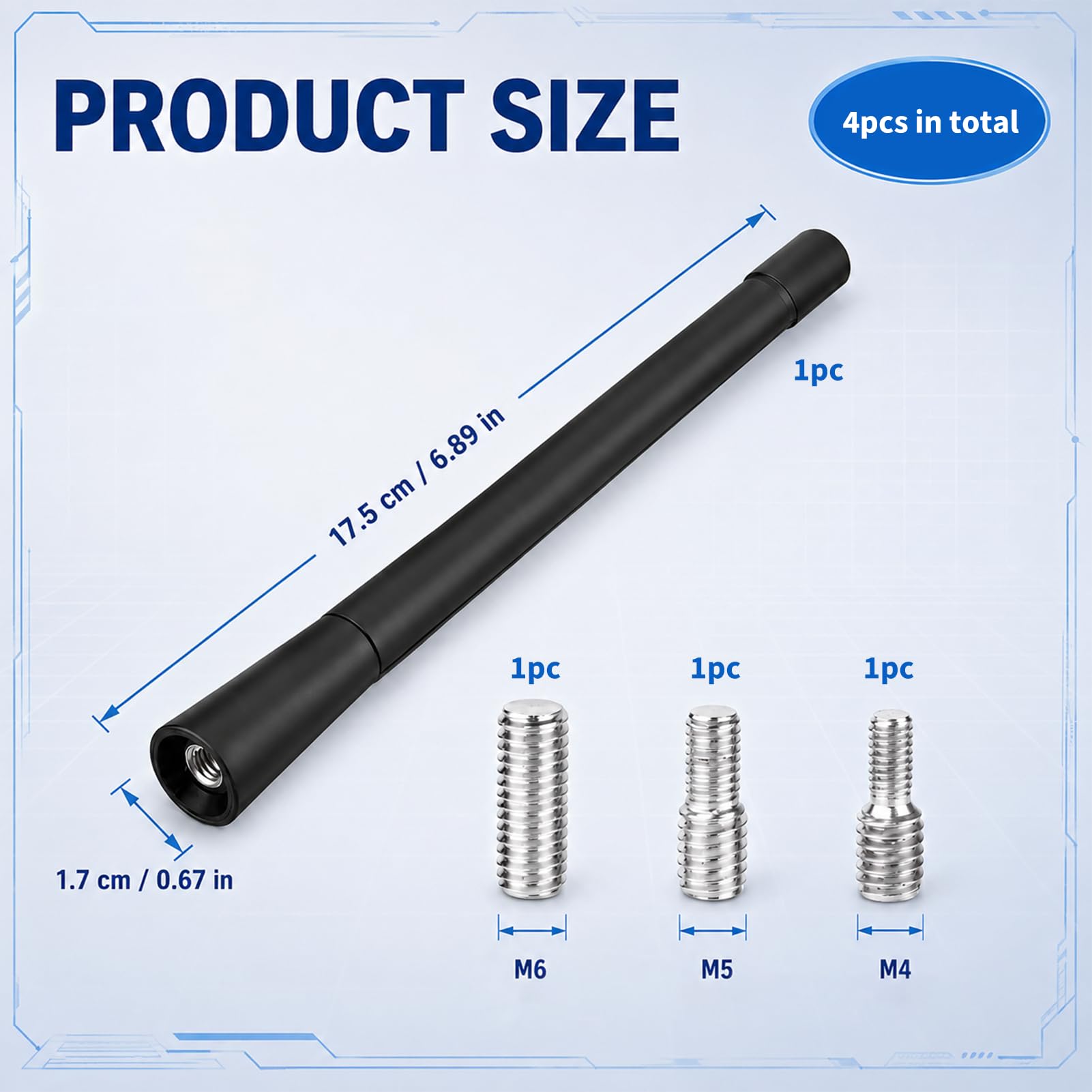 Mini Antenne Auto Kurze Universal, Antenne Dach Auto Ersatz 17,5cm FM/AM/Dab, Empfangsradio Auto Antenne Stig mit Filetage M4 M5 M6 für Alle Fahrzeuge mit Dachadapter