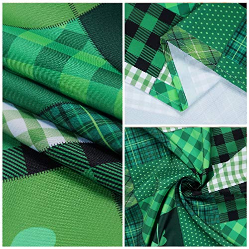 St. Patrick’s Day Tablecloth, Green Lucky Shamrock Table Cloth, Buffalo Plaid Checkered Tablecloths, Four Leaf Clovers Waterproof Tablecloth Rectangle for Dinner Party Decoration, 60 x 84 inch
