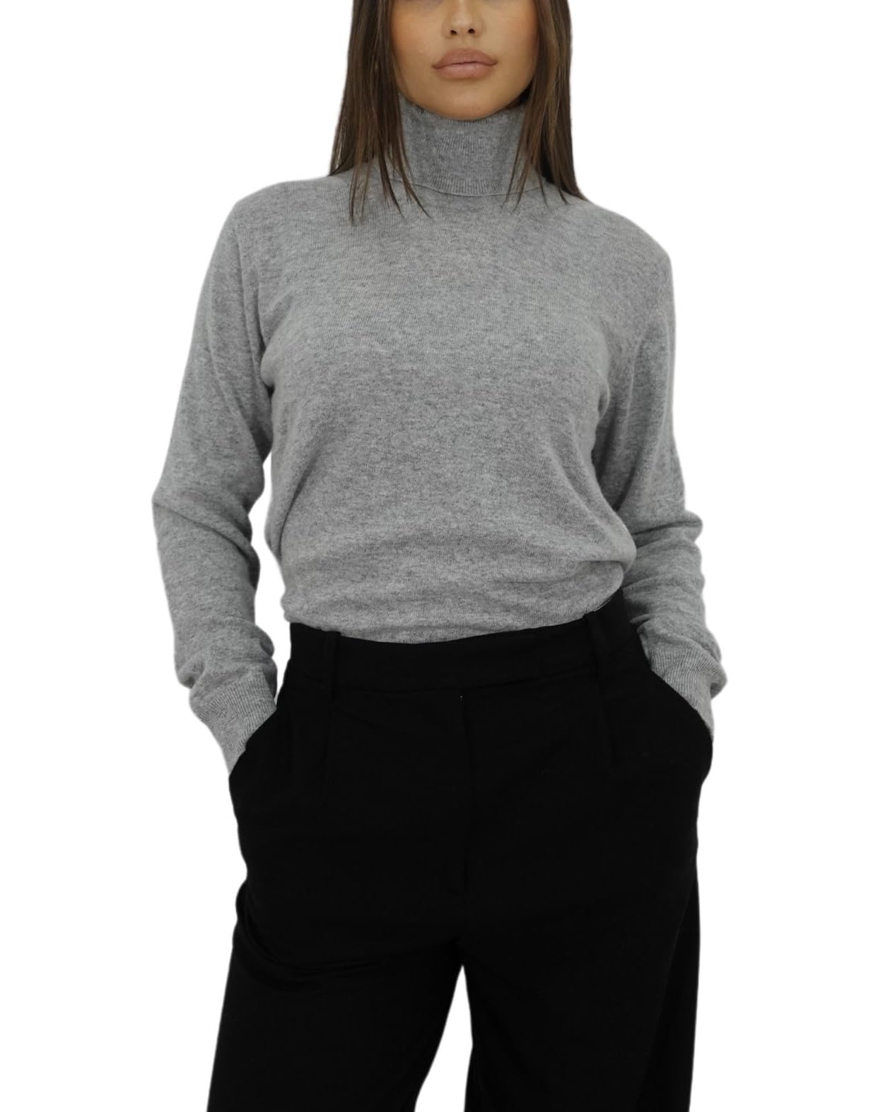 Win's Women's Wool and Cashmere Turtleneck Sweater, Made in Italy, Flecked grey, M
