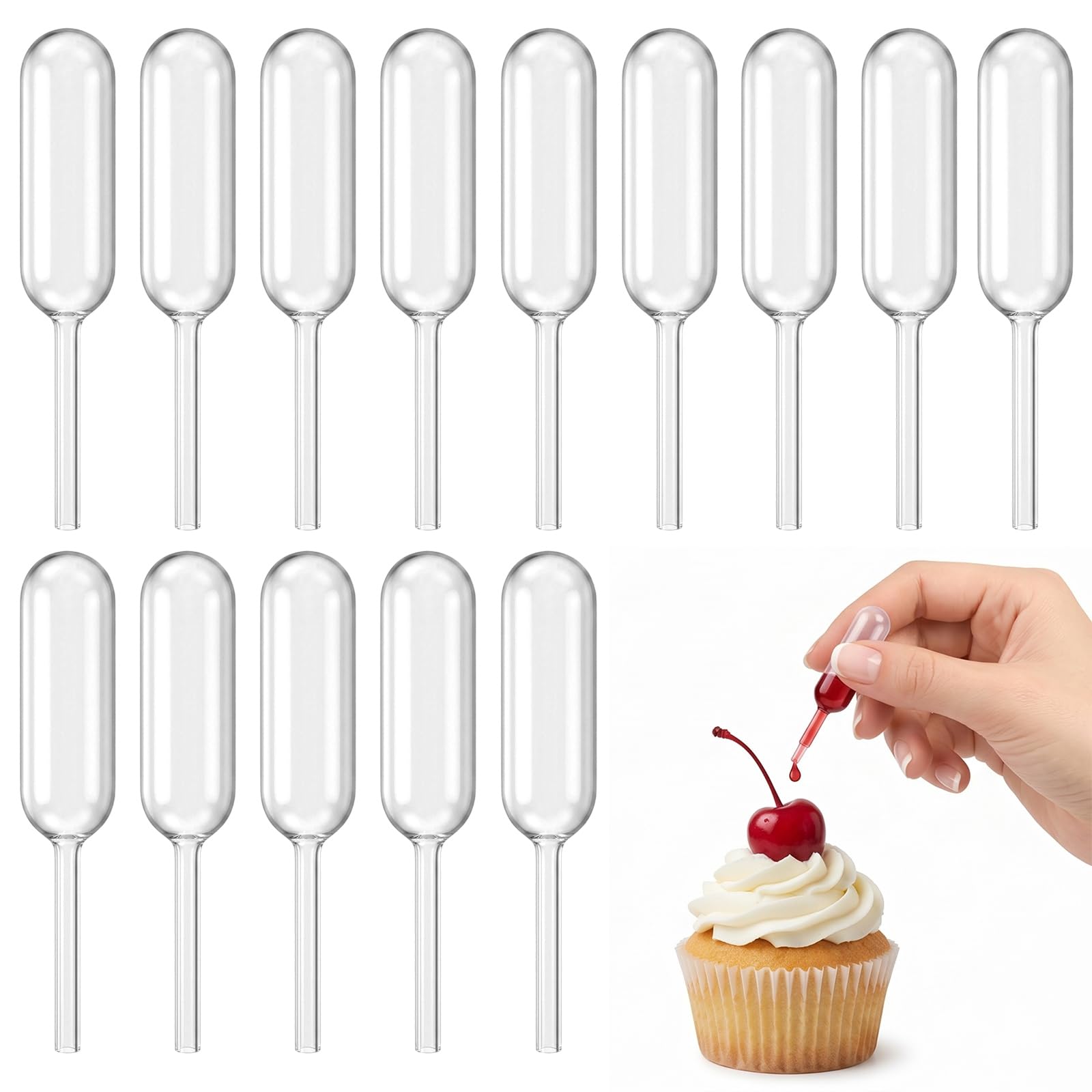 Photo 1 of 150PCS 4ml Mini Cupcake Pipettes Clear Plastic Jam Dropper Dessert Pippets Dropper Food Injector Transfer Tube Pipetas para Postres for Chocolate Strawberry Cupcakes Ice Cream Mini Cakes Waffles