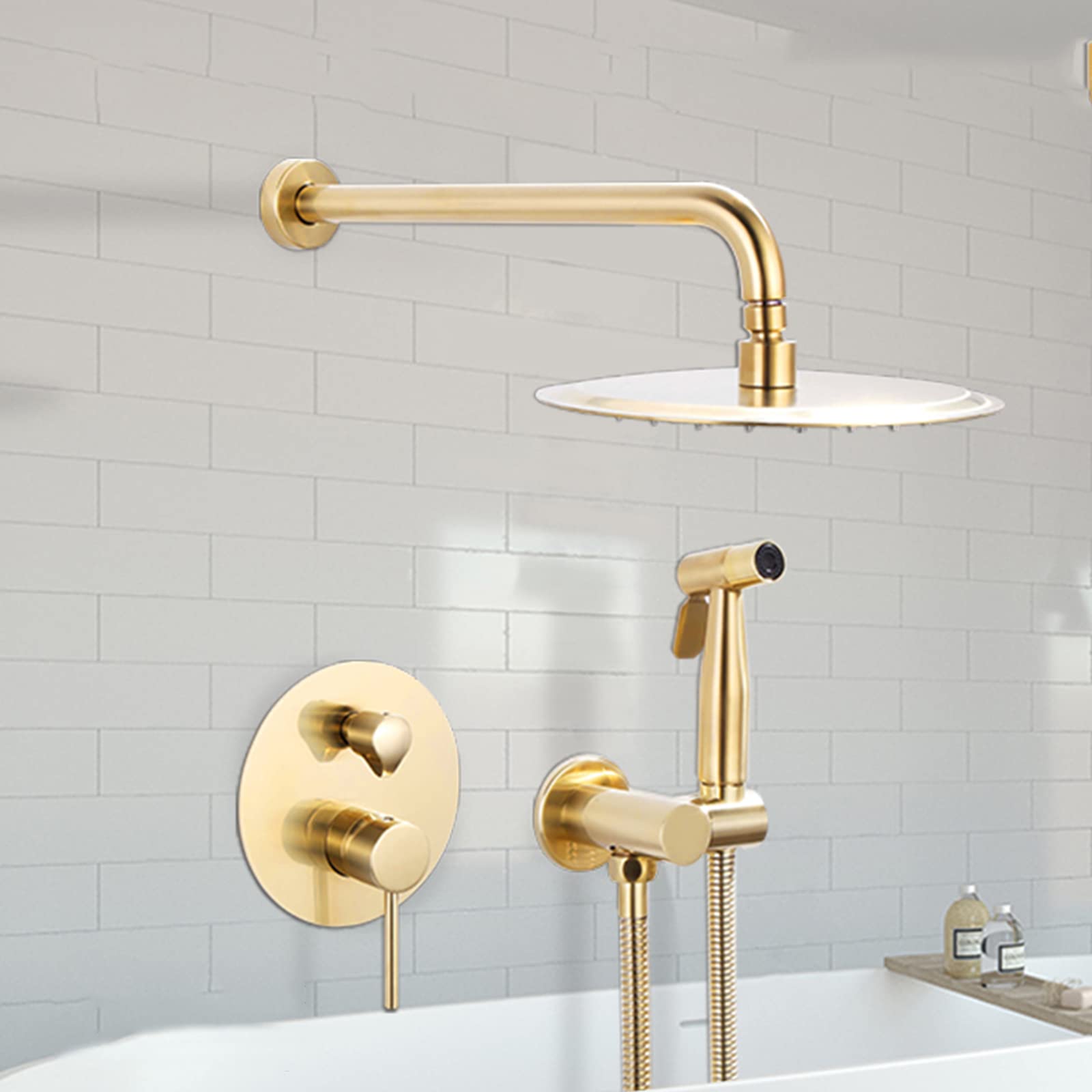 Doccia termostatica, soffione Doccia in Oro Spazzolato, Sistema Doccia da 8 Pollici con Getto a Pioggia e doccetta, Set Rubinetto per Bagno in Ottone, valvola di Montaggio Grezza,