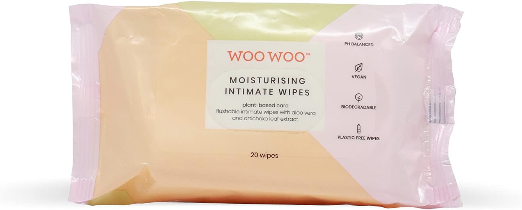 WooWoo Manifesto Vegan Moisturising Intimate Wipes For Women Pack of 20 - Vegan Flushable Wet Wipes with Aloe Vera and Artichoke Leaf Extract - Plastic Free, pH Balanced - Menopause Range