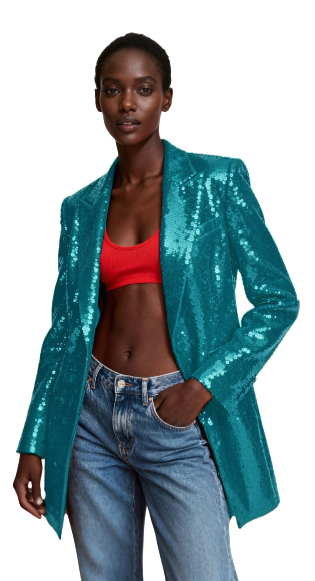 Womens Christmas Sequins Blazers Glitter Suits Jacket Party Open Front Sparkly Cardigan Coat Show