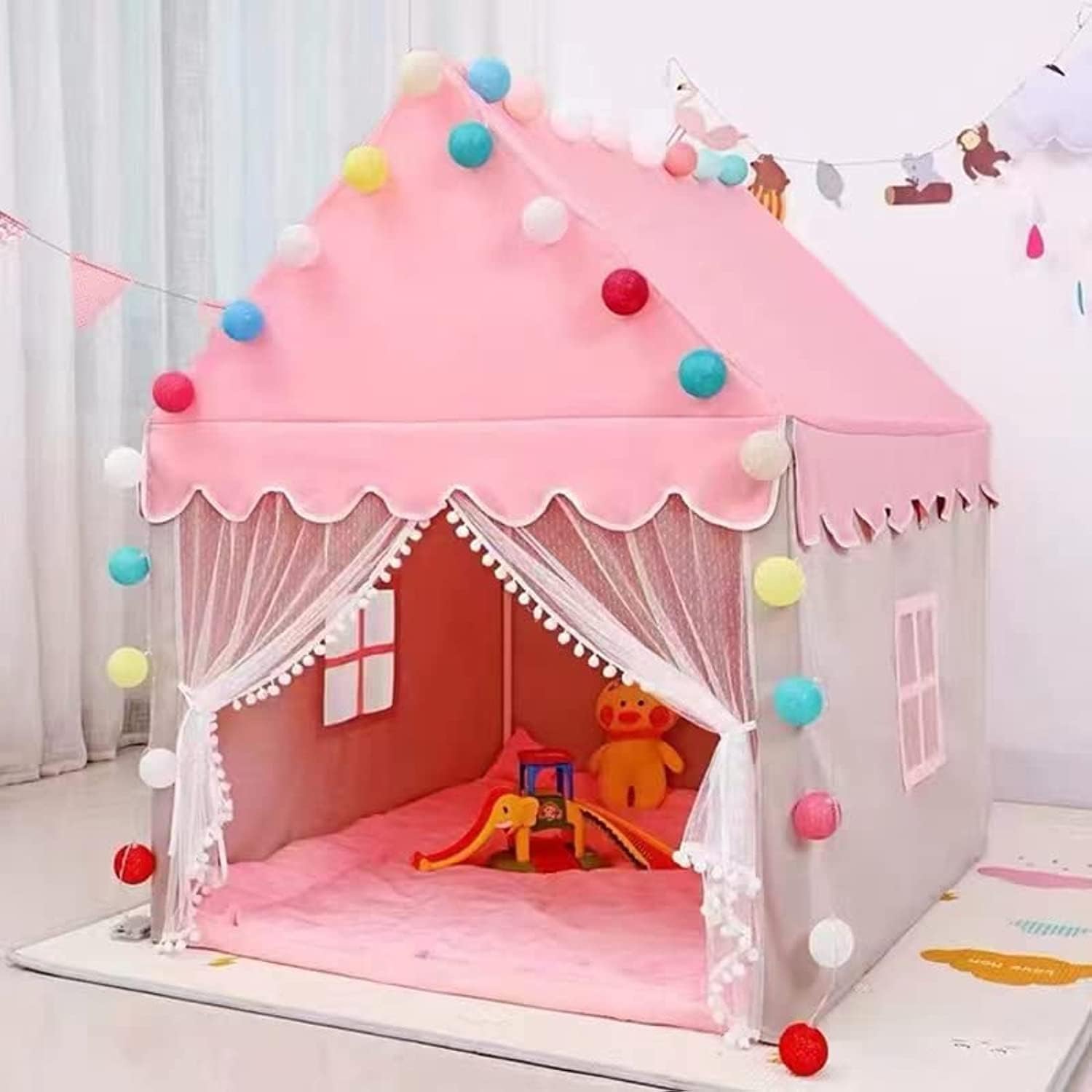 Kids Play Tent For Girls Toddler Princess Castle Pink Large Playhouse Indoor Fairy With Ball Lights