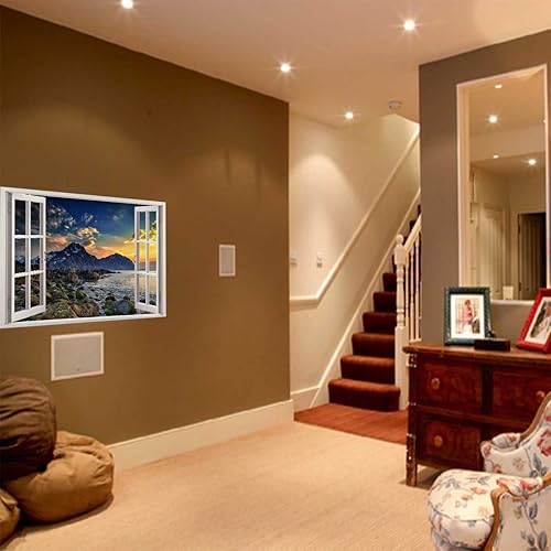 Miniatura 3 de Seaside View Pegatinas para Pared De Cuarto,White Window Well Scenes Wall Decor Basement (W)47.3"X(H)35.4"
