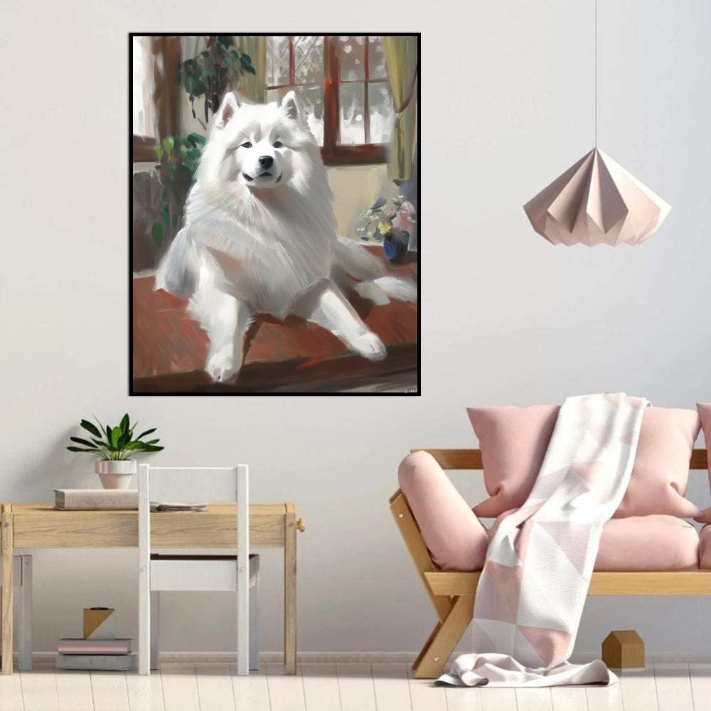 DIY Paint by Numbers Samoyed Dog on Canvas Painting Kits for Adult, Beginner Oil Painting Kits Gift 12x16inch(30x40cm) Frameless