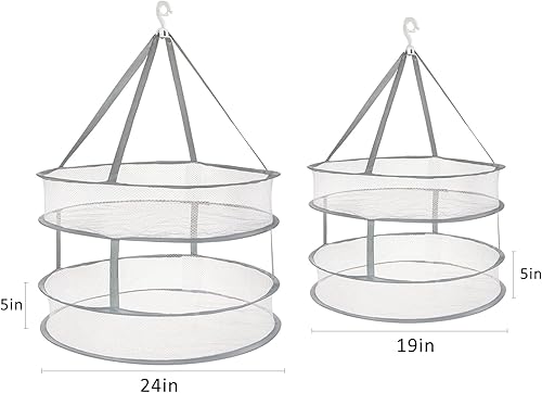 Miniatura 2 de AUTODECO Paquete de 2 Secadores Colgantes de Ropa de Malla Plegables de 2 Niveles, Estante de Secado de Suéteres, Estante de Secado de Ropa Grande,