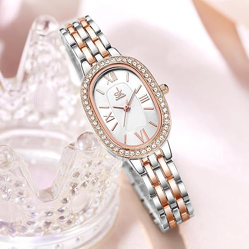 Miniatura 3 de SHENGKE SK - Reloj de pulsera de acero de aleación sólida con detalles de cristal ovalado para mujer