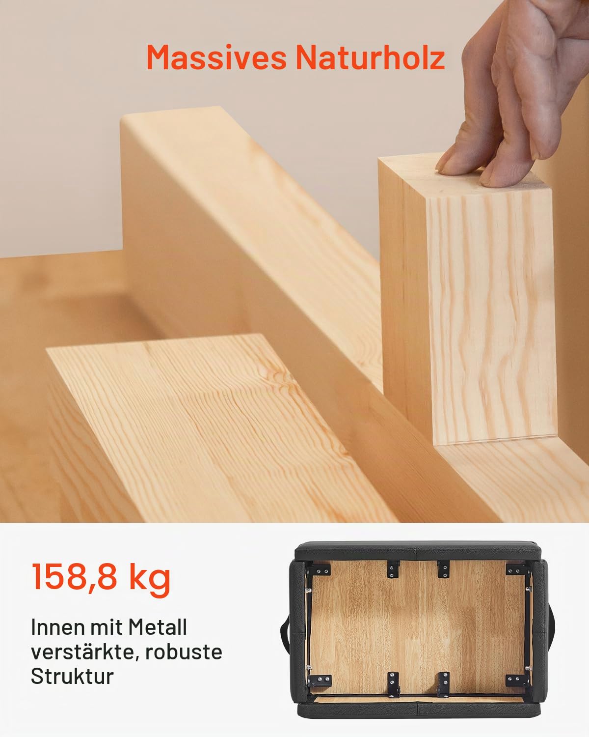 VEVOR Pilates-Box für Reformer (625 x 435 x 240 mm) Pilates Reformer-Sitzbox für Übungen, hochwertiges Pilates-Zubehör aus PU und Holz, verbessert Kraft, Gleichgewicht, Bewegungsbereich, schwarz